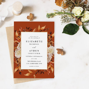 Beige Fall Floral 2 Wedding - Rust Orange Invitation