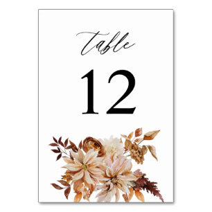 Beige Fall Floral Table Number