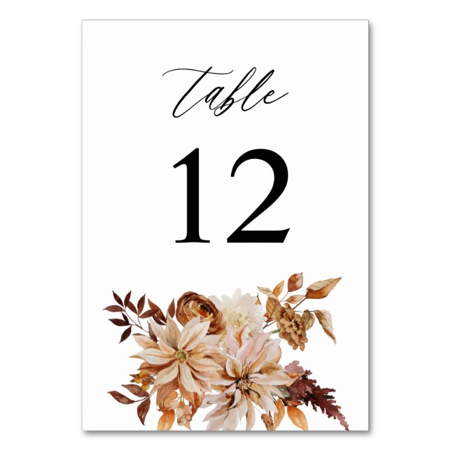 Beige Fall Floral Table Number (Front)