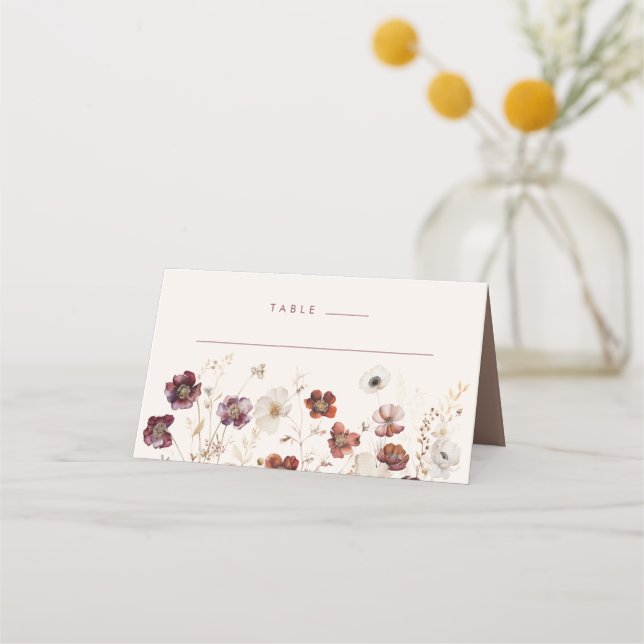Beige Fall Floral Wedding Place Card (Front)