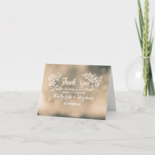 beige fancy floral hearts wedding thank you card