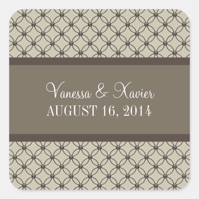 Beige Fancy Lattice Wedding Stickers (Front)