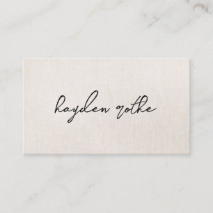 Beige Faux Linen Signature Script  Business Card