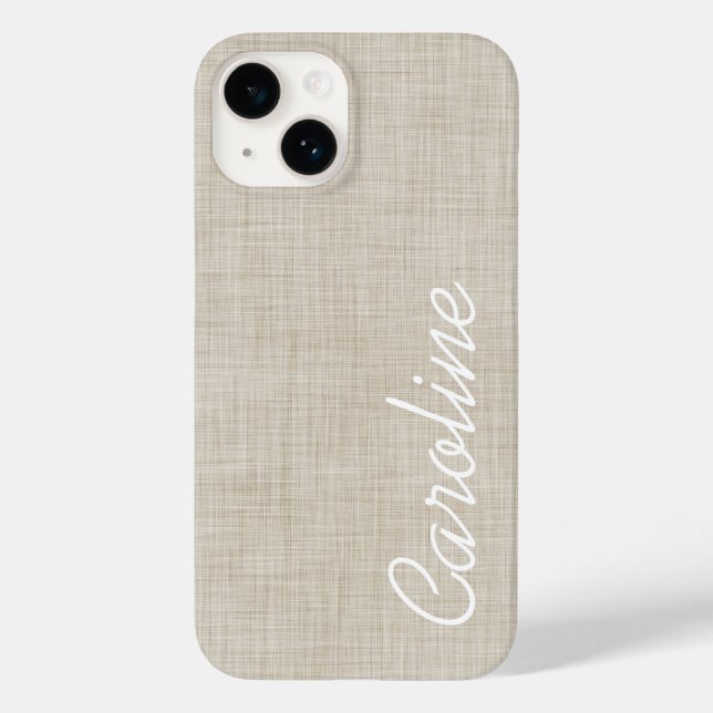 Beige Faux Linen Texture Custom Monogram Case-Mate iPhone Case (Back)
