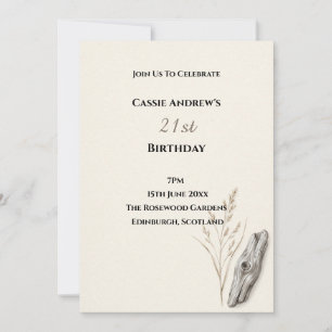 Beige Feather Milestone Birthday Invitation