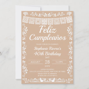 Beige Feliz Cumpleaños 40th Birthday Invitation