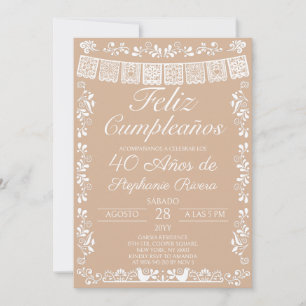 Beige Feliz Cumpleaños 40th Birthday Invitation