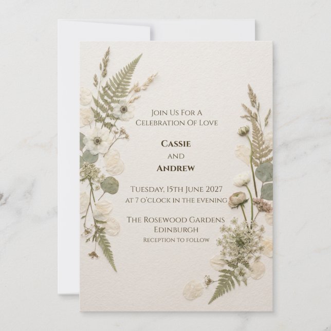 Beige Fern Botanical Wedding Invitation (Front)