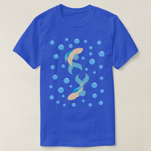 Beige fishes and bubbles T-Shirt (Design Front)