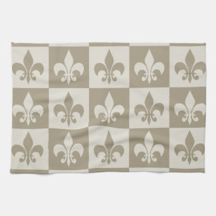 Beige Fleur de lis Tea Towel