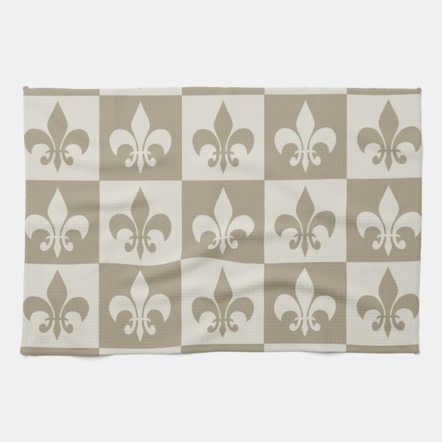 Beige Fleur de lis Tea Towel (Horizontal)