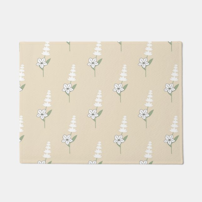 Beige Floral Bohemian Botanical Pattern Doormat (Front)