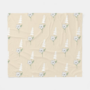Beige Floral Bohemian Botanical Pattern Fleece Blanket