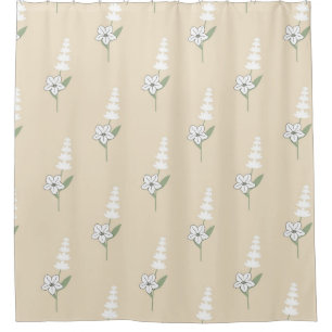 Beige Floral Bohemian Botanical Pattern Shower Curtain