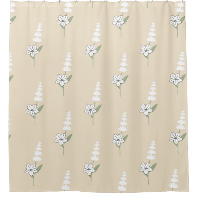 Beige Floral Bohemian Botanical Pattern Shower Curtain (Front)