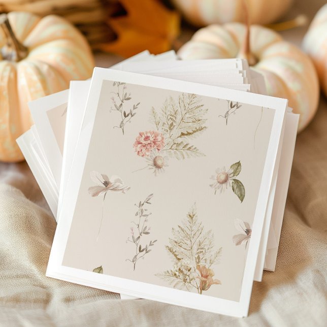 Beige floral boho fall baby shower napkin (Creator Uploaded)