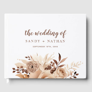 Beige Floral Boho Leaf Wedding Guest Book