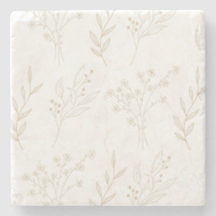 Beige Floral Boho Wedding Stone Coaster