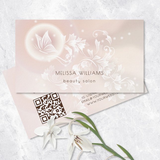 Beige Floral Butterfly Fantasy Business Card (Creator Uploaded)