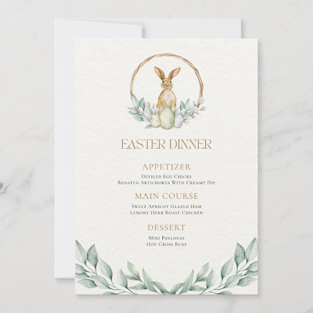 Beige Floral Easter Dinner Menu Card (Front)