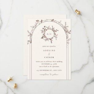 Beige Floral Elegant Card Save the Date Invitation