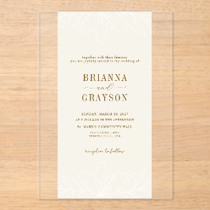 Beige Floral Elegant Minimalist Photo Back Wedding Acrylic Invitations