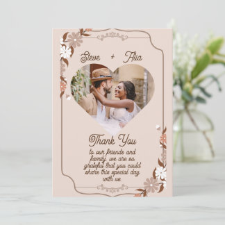 beige floral elegant simple modern weeding thank you card