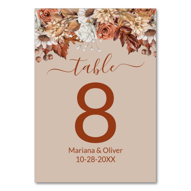 Beige Floral Fall Table Number (Front)