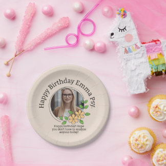 Beige Floral Frame Psychology Photo Center Text Li Paper Plate