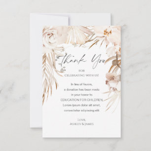 Beige floral garden wedding favour donation cards
