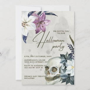 Beige Floral Halloween Invitation