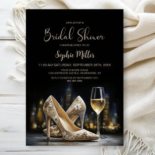 Beige Floral High Heel Shoes Bridal Shower Invitation