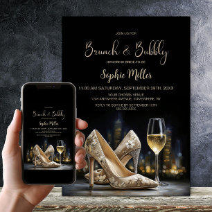 Beige Floral High Heel Shoes Brunch and Bubbly Invitation
