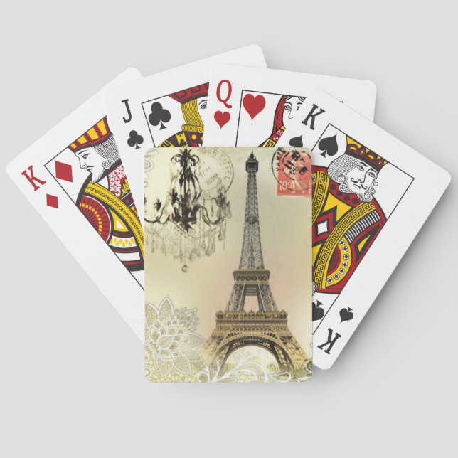 beige floral lace chandelier paris eiffel tower playing cards (Back)