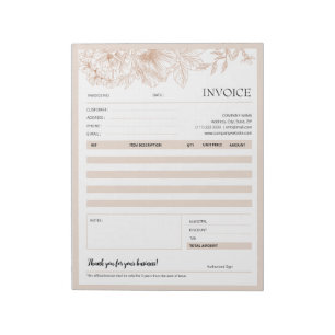 Beige Floral Line Small Business Invoice Template Notepad