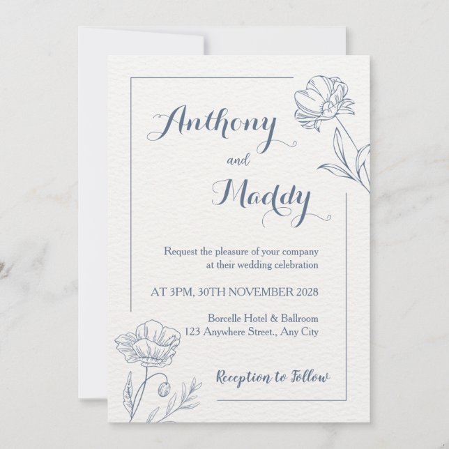 Beige Floral Minimalist Wedding Invitation (Front)