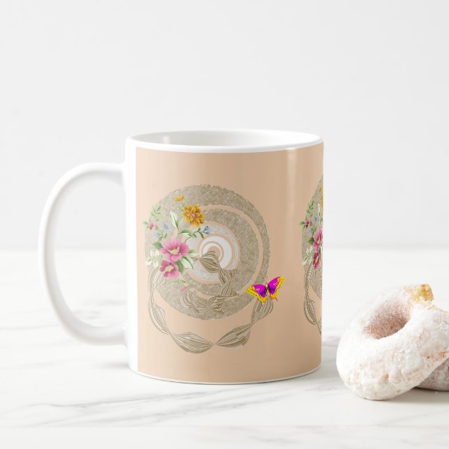 Beige Floral Mug (With Donut)