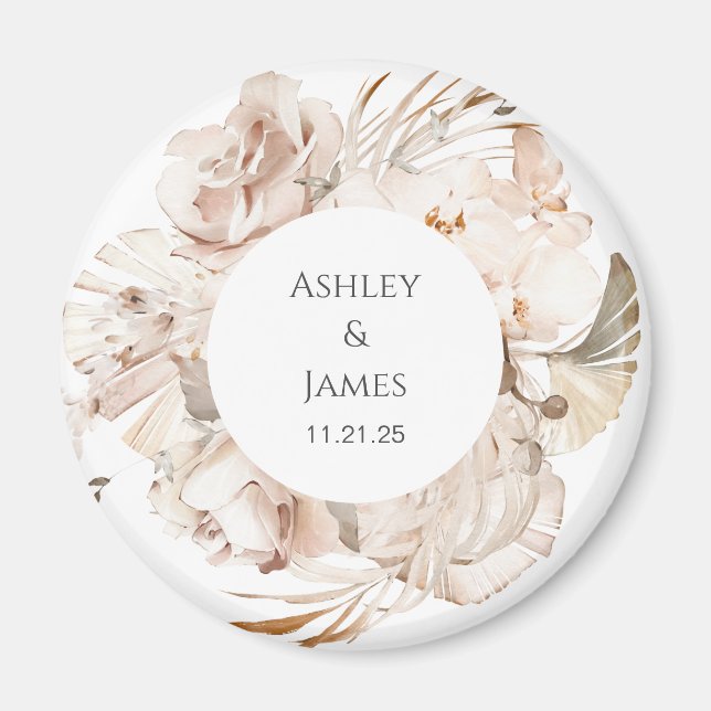 Beige floral personalised garden wedding magnet (Front)