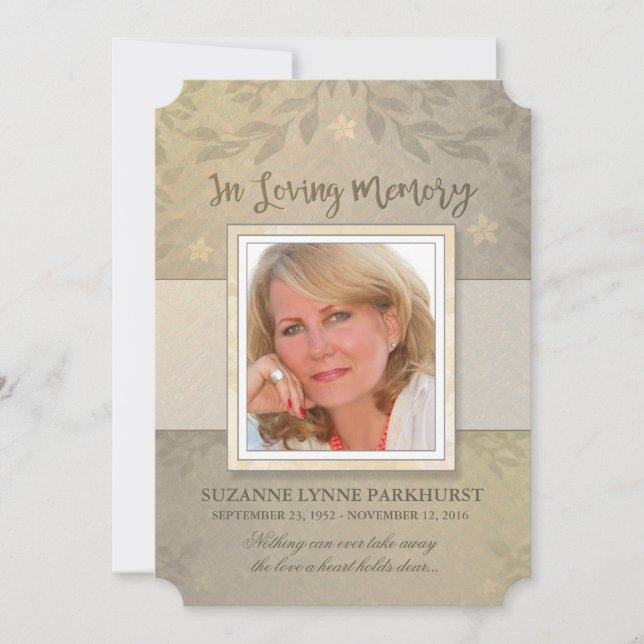 Beige Floral Photo Memorial Service Invitation (Front)