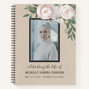 Beige Floral Photo Woman Memorial  Guest Book