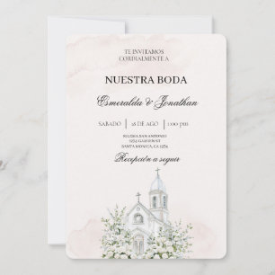 Beige Floral Spanish church Wedding Invitation