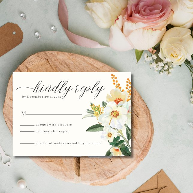 Beige Floral Spring Garden Wildflower Wedding  RSVP Card (Creator Uploaded)