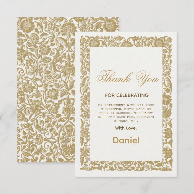 Beige Floral Surprise Retirement Party 2025 Thank You Card (Front/Back)