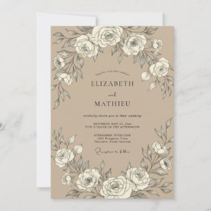 Beige Floral Vintage Romance Wedding Invitation