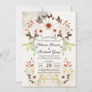 Beige Floral Wedding Invitation