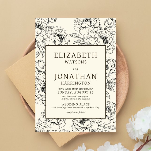 Beige Floral Wedding Invitation (Floral Beige Wedding Invitation)