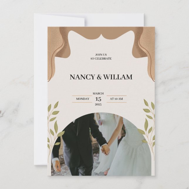 beige floral wedding invitation (Front)