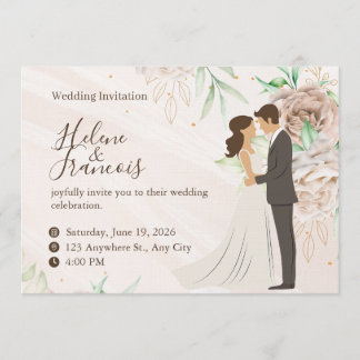 Beige Floral Wedding Invitation Elegant Watercol