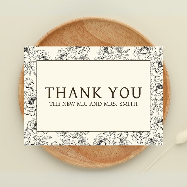Beige Floral Wedding Thank You Card (Floral Beige Wedding Thank you Card)