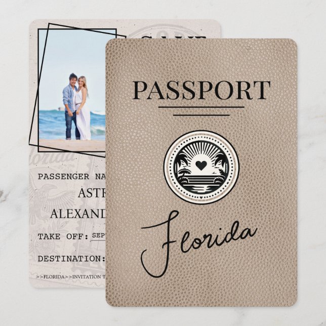 Beige Florida Passport Save The Date (Front/Back)